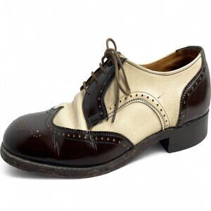Vintage Brown Ivory Wingtip Leather Shoes Men's 8.5 Lace Up Oxfords Goodyear